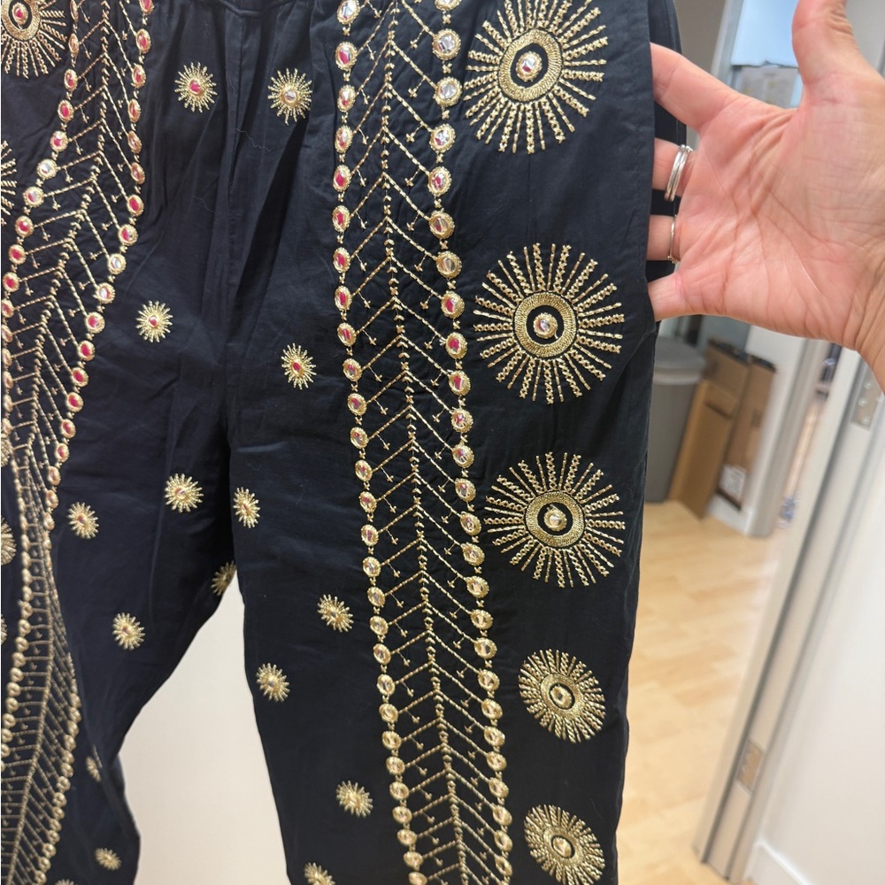 NWOT FARM Rio Black and Gold Embroidered Pants - Picture 2 of 4
